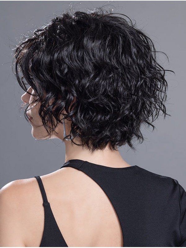 Black Curly Bob Lace Front Chin Length Wigs