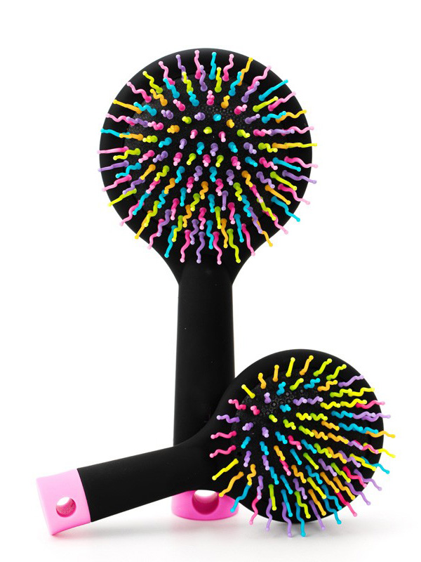 Rainbow Black Brush Perm Wave Straight Beauty Comb with Mirror