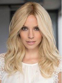 Platinum Blonde 16" Wavy Long 100% Hand-tied Without Bangs Human Hair Wigs