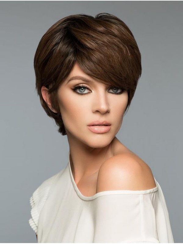 Fashion Brown Cropped Straight 6" Boycuts Human Hair Wigs