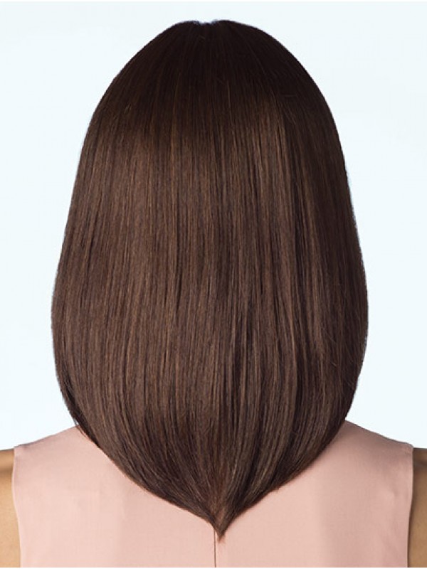 Brown Shoulder Length 14" Without Bangs Cheap Human Hair Wigs
