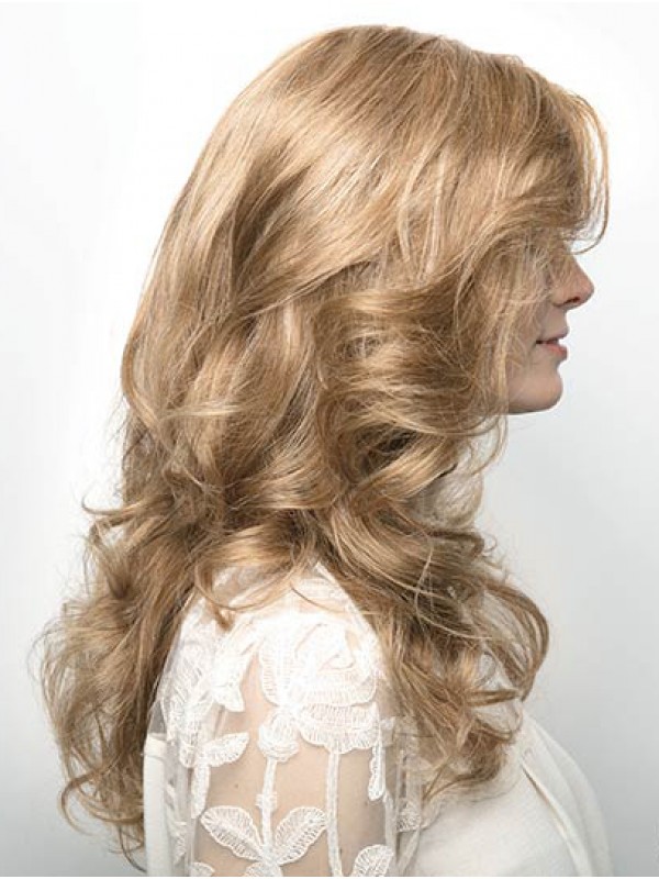 Blonde Long 16" Without Bangs Modern Human Hair Wigs
