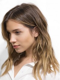 Ombre Long Wavy 13*6 Lace Front Human Hair Wigs With Side Bangs 16 Inches