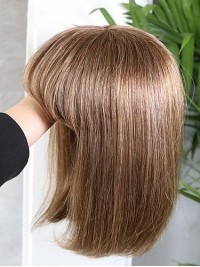 Classic 12" Brown Lace Front Remy Human Hair Wigs With Bangs