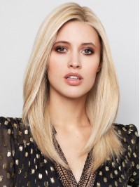 16" Straight Without Bangs Ombre Human Hair Long Wigs