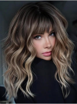 Brown Highlight 16" With Bangs Remy Human Hai...