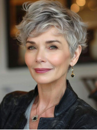 Silver Grey Wigs 6" Short Capless Wavy Boycuts Human Hair Wigs