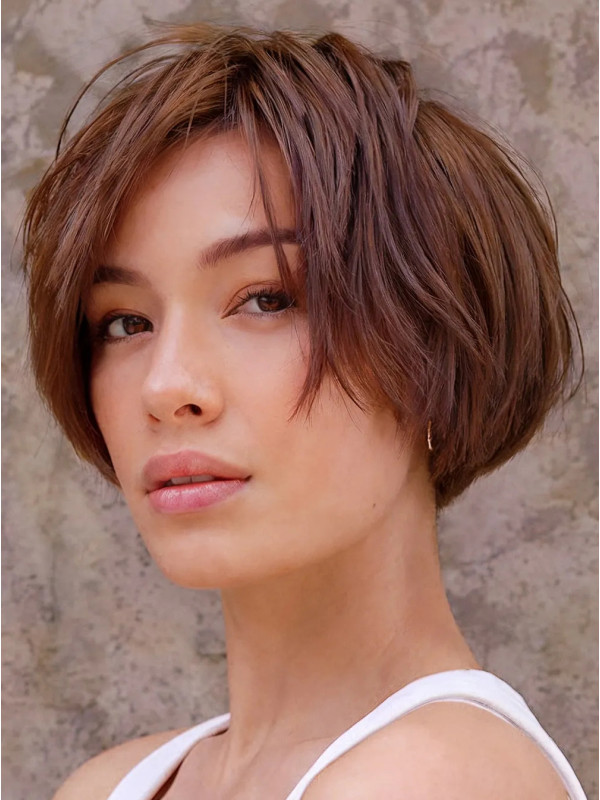 Short Bob Wigs 8" Straight Auburn Remy Human Hair Wigs
