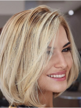 Blonde Bob Wigs Remy Human Hair 12" Chin Leng...