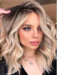 16" Ombre Human Hair Wavy Glueless Wigs