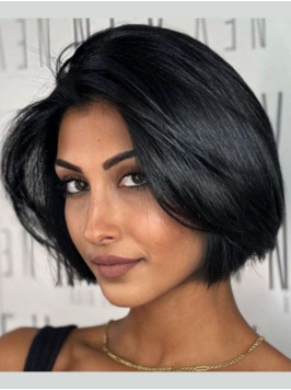 Black Bob Wig 10" Straight Lace Front Remy Hu...