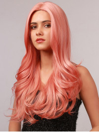 Long Body Wave Pink 20" Capless Synthetic Wigs Without Bangs For Cosplay Halloween Wig