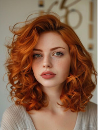 12" Auburn Synthetic Without Bangs Lace Front Curly Wigs
