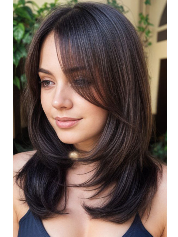 Synthetic Layered Brown 14" Shoulder Length Straight Lace Front Wigs