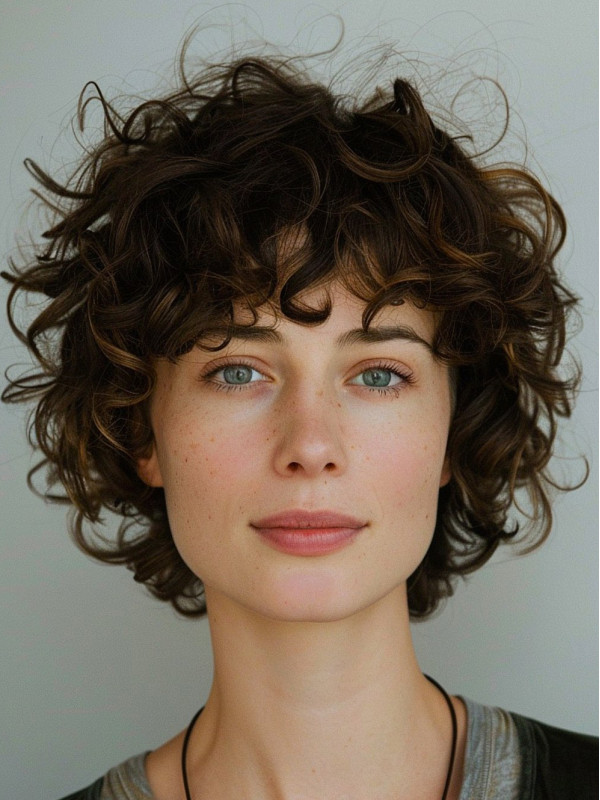 10" Brown Curly With Bangs Synthetic Wigs