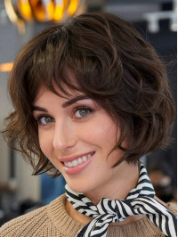 10" Brown Bob Wig With Bangs Synthetic Capless Wavy Wigs
