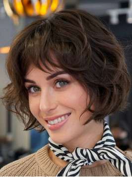 10" Brown Bob Wig With Bangs Synthetic Caples...