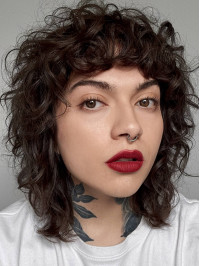 12" Black Synthetic With Bangs Chin Length Curly Wigs