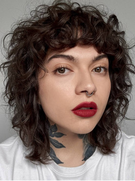 12" Black Synthetic With Bangs Chin Length Cu...