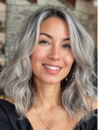 Grey Without Bangs Lace Front Synthetic 14" Shoulder Length Wigs