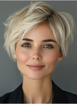 Straight Lace Front Wig Boycuts Platinum Blonde 8&...