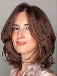 14" Layered Shoulder Length Brown Wavy Synthetic Wigs