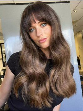 20" Lace Front Brown With Bangs Long Wigs For...