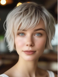 Synthetic 8" Short Straight Platinum Blonde Lace Wigs
