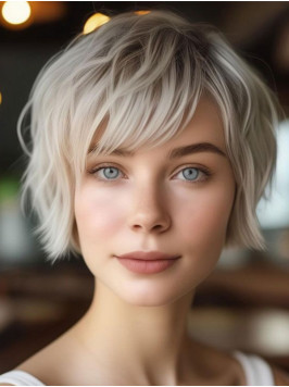 Synthetic 8" Short Straight Platinum Blonde L...