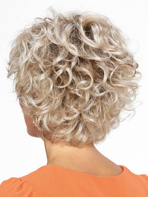Blonde Curly Chin Length Bobs Monofilament Wigs For Ladies