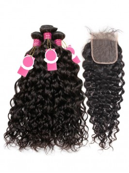 Brazilian Hair 3 Bundles Natural Wave With 4*4 Lac...