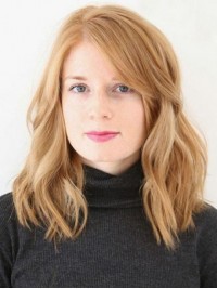 Blonde Wavy Lace Front Human Hair Wigs With Side Bangs 16 Inches