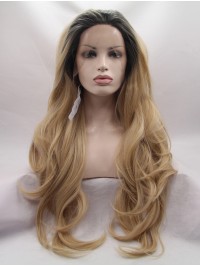 28" Wavy Black Layered Long Lace Front Wigs