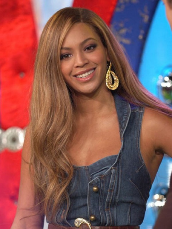 Beyonce Long Wavy Lace Front Human Hair Wigs With Side Bangs