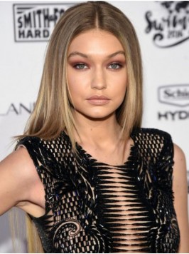Gigi Hadid Blonde Central Parting Long Straight Ca...