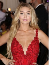 Gigi Hadid Blonde Central Parting Long Wavy Capless Human Hair Wigs