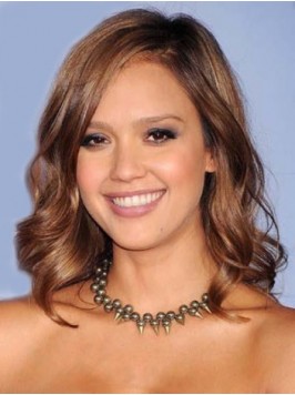 Medium Wavy Lace Front Human Hair Wigs With Side B...