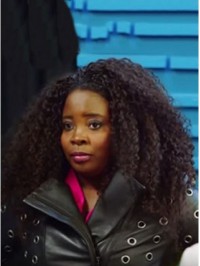 Kim Kimble Afro-Hair Long Curly Lace Front Human Hair Wigs With Side Bangs