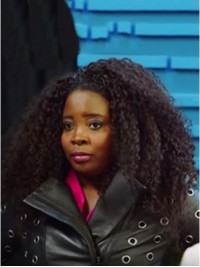 Kim Kimble Afro-Hair Long Curly Lace Front Human Hair Wigs With Side Bangs