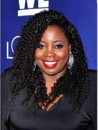 Kim Kimble Afro-Hair Long Curly Lace Front Human Hair Wigs With Side Bangs