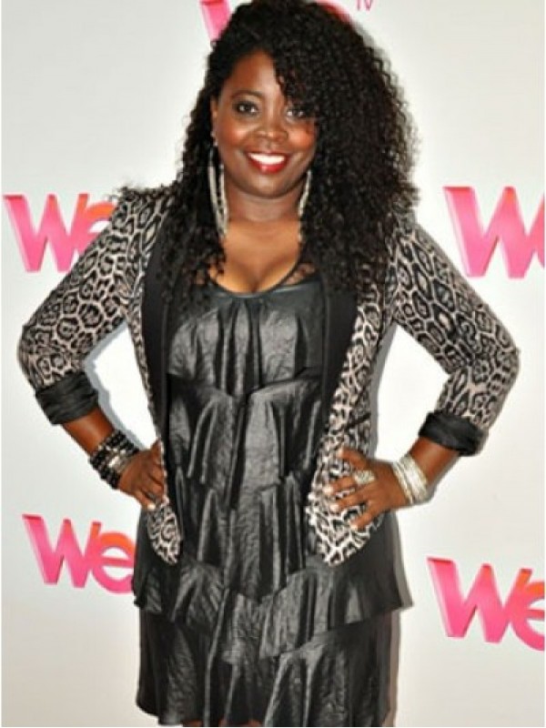 Kim Kimble Afro-Hair Long Curly Lace Front Human Hair Wigs With Side Bangs