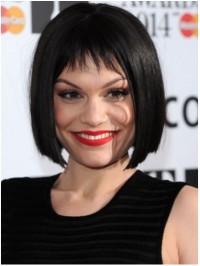 Jessie J Bob Style Short Straight Monofilament Human Hair Wigs With Bangs