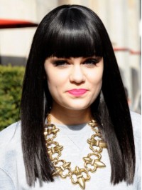 Jessie J Long Straight Capless Human Hair Wigs With Bangs