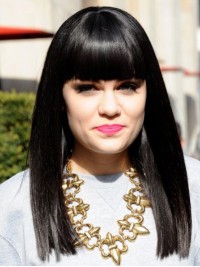 Jessie J Long Straight Capless Human Hair Wigs With Bangs