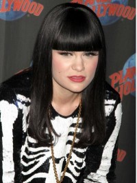 Jessie J Long Straight Human Hair Capless Wigs With Bangs