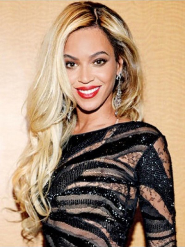 Beyonce Long Wavy Lace Front Human Hair Wigs With Side Bangs