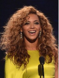 Beyonce Long Curly Capless Human Hair Wigs With Side Bangs