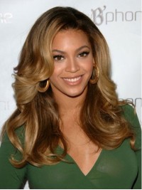 Beyonce Long Wavy Lace Front Human Hair Wigs With Side Bangs