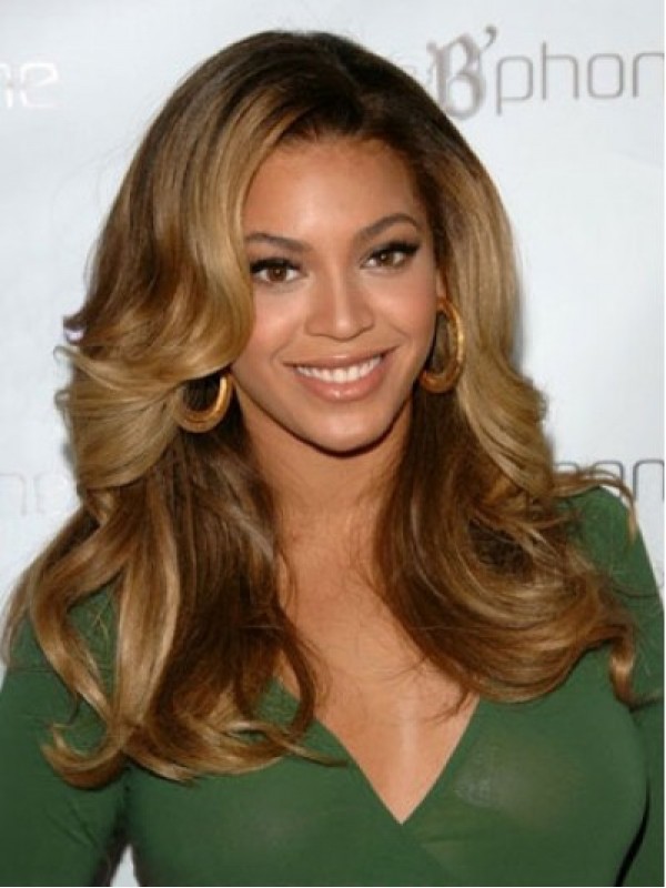 Beyonce Long Wavy Lace Front Human Hair Wigs With Side Bangs