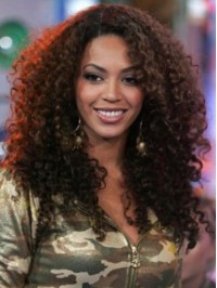 Beyonce Long Curly Capless Human Hair Wigs With Side Bangs